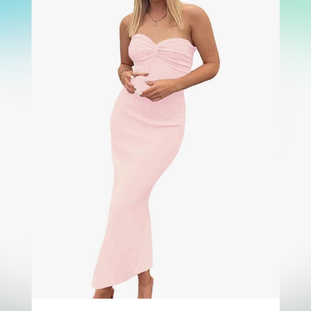 Twist Knot Front Ribbed Knit Bodycon Bandeau Dress